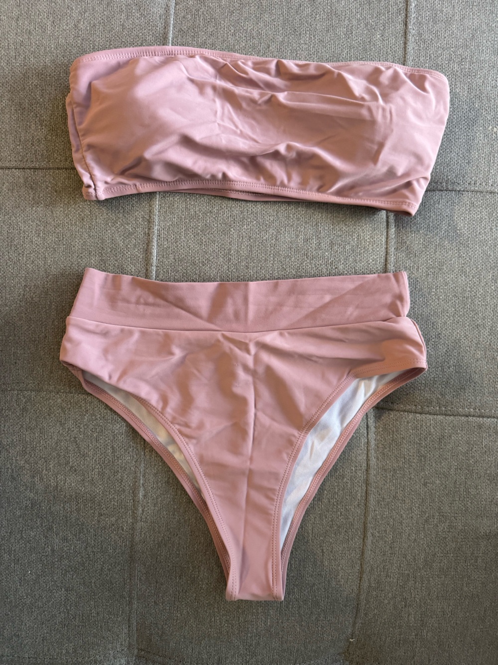High-Rise Bandeau Bikini Set in Dusty Pink